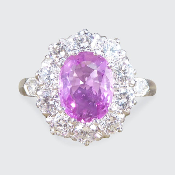 Edwardian Style 1.15ct Pink Sapphire and Diamond Cluster Ring
