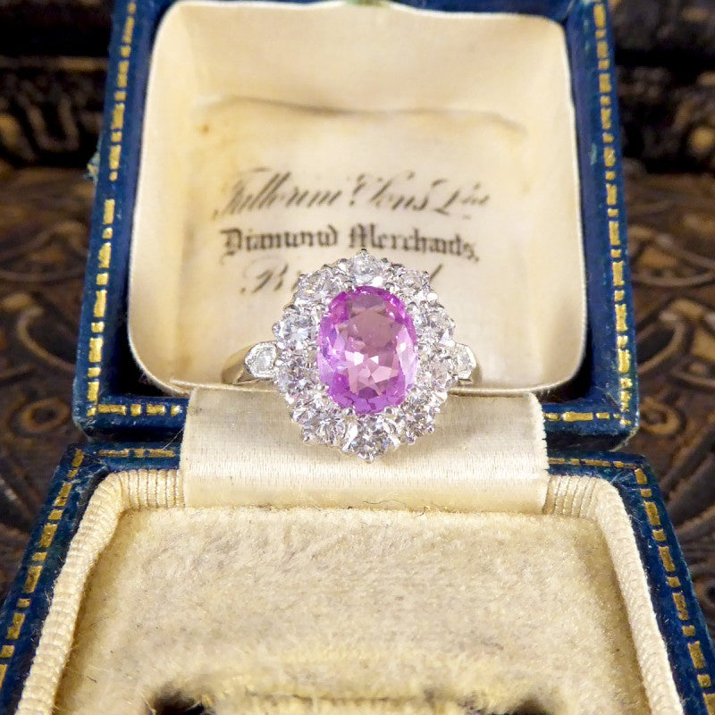 Edwardian Style 1.15ct Pink Sapphire and Diamond Cluster Ring