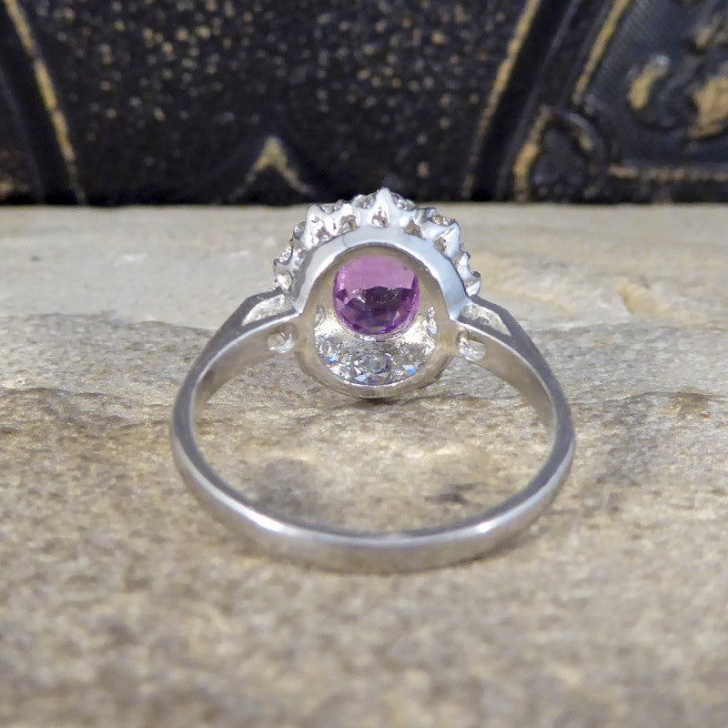 Edwardian Style 1.15ct Pink Sapphire and Diamond Cluster Ring