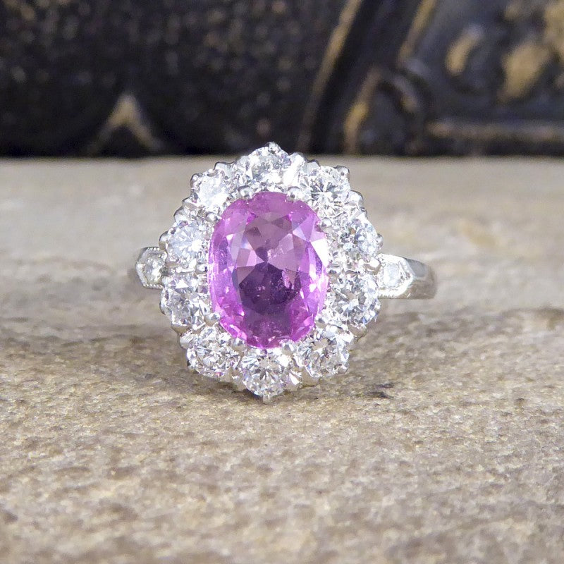 Edwardian Style 1.15ct Pink Sapphire and Diamond Cluster Ring