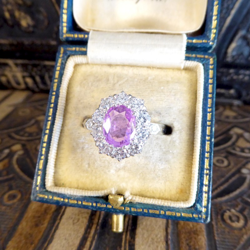 Edwardian Style 1.15ct Pink Sapphire and Diamond Cluster Ring