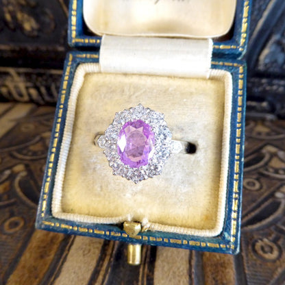 Edwardian Style 1.15ct Pink Sapphire and Diamond Cluster Ring