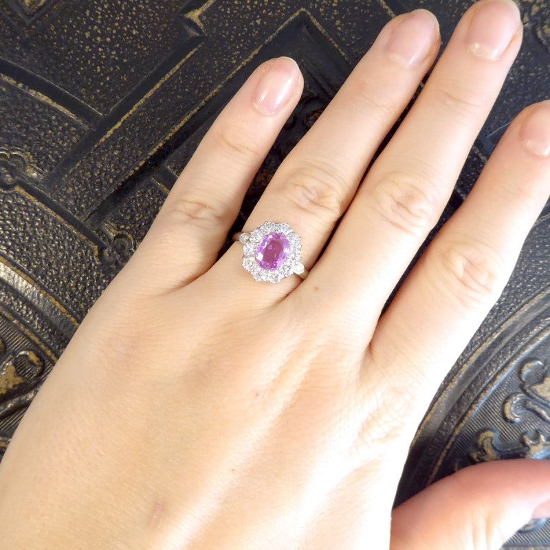 Edwardian Style 1.15ct Pink Sapphire and Diamond Cluster Ring