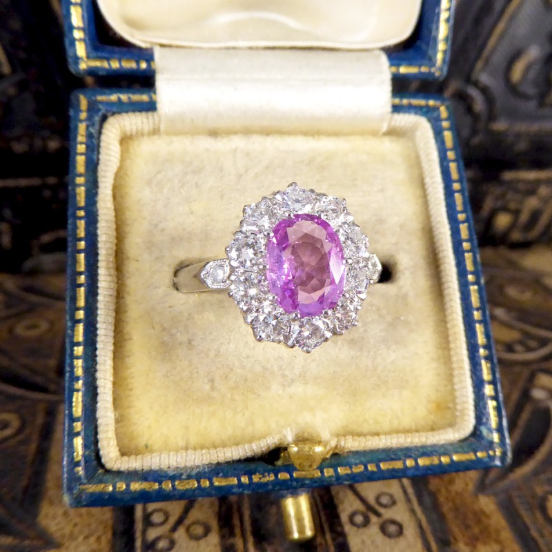 Edwardian Style 1.15ct Pink Sapphire and Diamond Cluster Ring