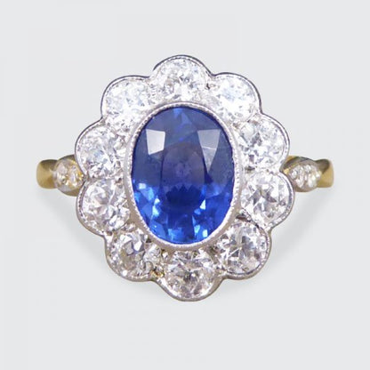 Edwardian Style 1.25ct Sapphire and Diamond Cluster Ring