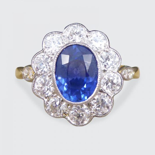 Edwardian Style 1.25ct Sapphire and Diamond Cluster Ring