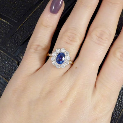 Edwardian Style 1.25ct Sapphire and Diamond Cluster Ring