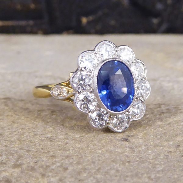 Edwardian Style 1.25ct Sapphire and Diamond Cluster Ring