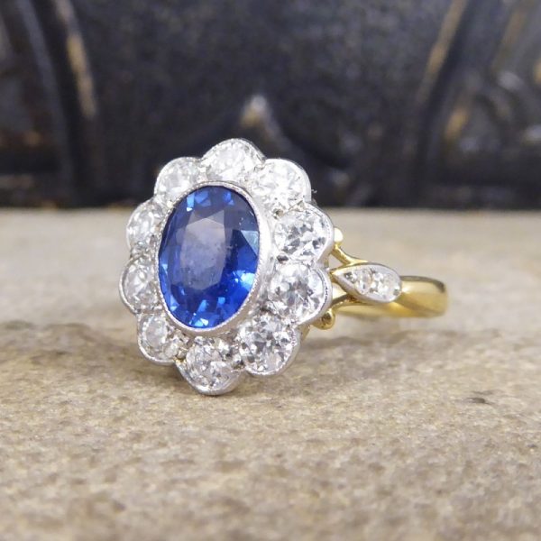 Edwardian Style 1.25ct Sapphire and Diamond Cluster Ring