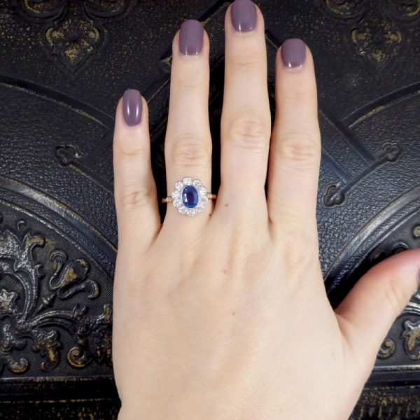 Edwardian Style 1.25ct Sapphire and Diamond Cluster Ring