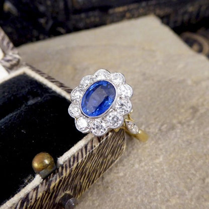 Edwardian Style 1.25ct Sapphire and Diamond Cluster Ring