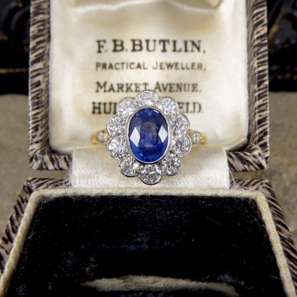Edwardian Style 1.25ct Sapphire and Diamond Cluster Ring