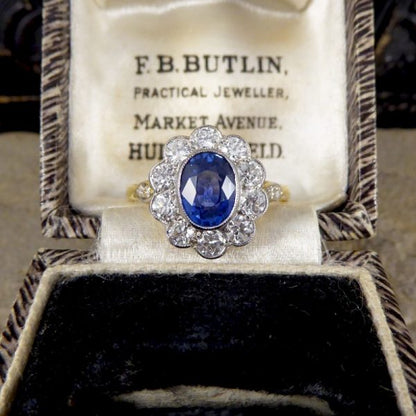 Edwardian Style 1.25ct Sapphire and Diamond Cluster Ring