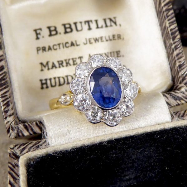 Edwardian Style 1.25ct Sapphire and Diamond Cluster Ring