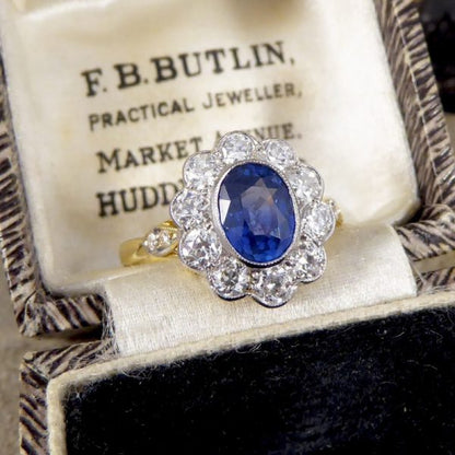 Edwardian Style 1.25ct Sapphire and Diamond Cluster Ring