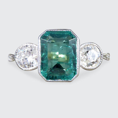 Edwardian Style 1.30ct Emerald and Diamond Three Stone Ring