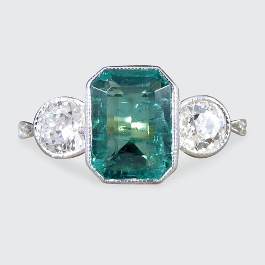 Edwardian Style 1.30ct Emerald and Diamond Three Stone Ring