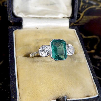 Edwardian Style 1.30ct Emerald and Diamond Three Stone Ring