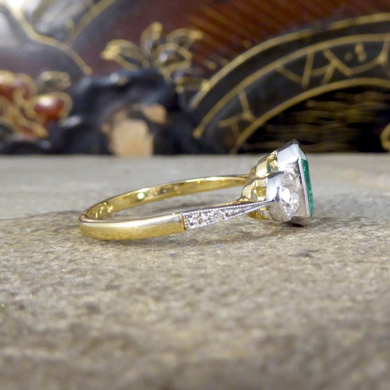 Edwardian Style 1.30ct Emerald and Diamond Three Stone Ring