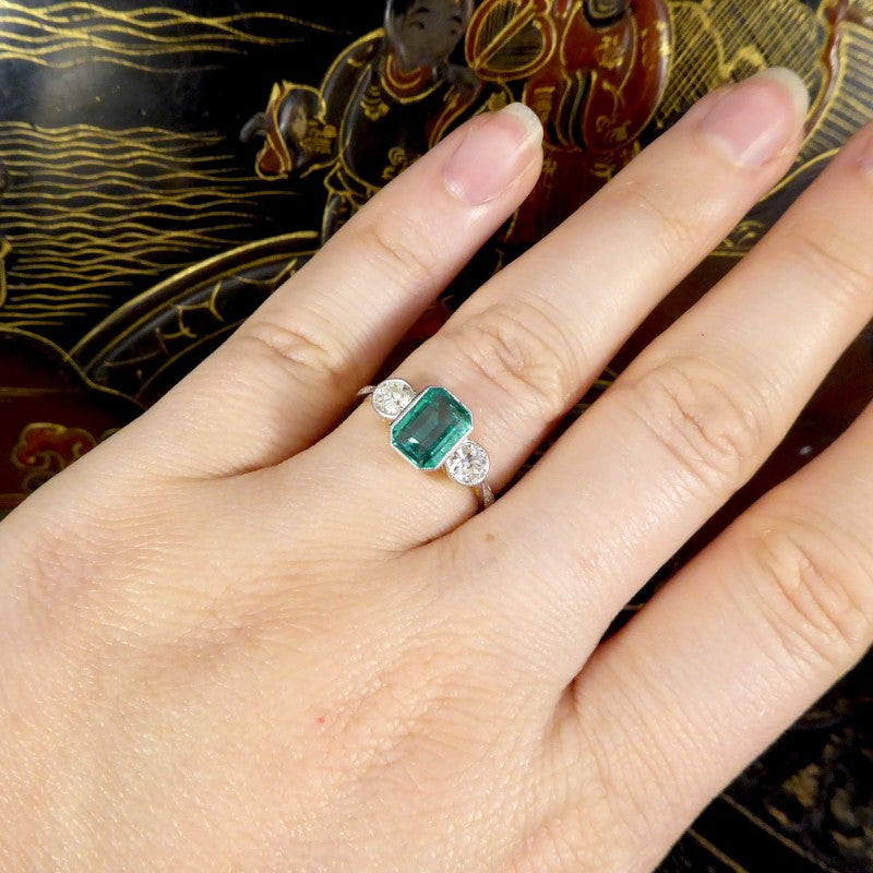 Edwardian Style 1.30ct Emerald and Diamond Three Stone Ring