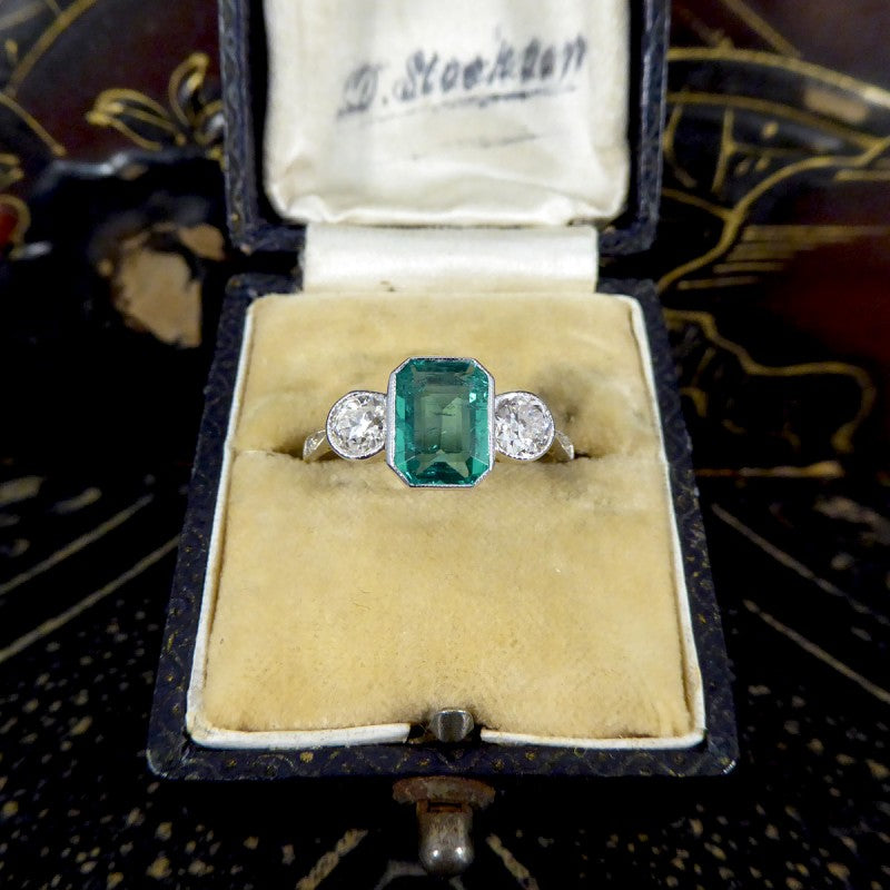 Edwardian Style 1.30ct Emerald and Diamond Three Stone Ring
