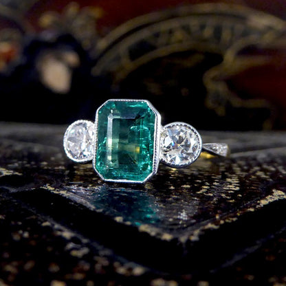 Edwardian Style 1.30ct Emerald and Diamond Three Stone Ring