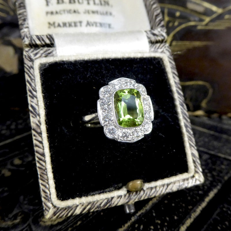 Edwardian Style 1.50ct Peridot and Diamond Cluster Ring