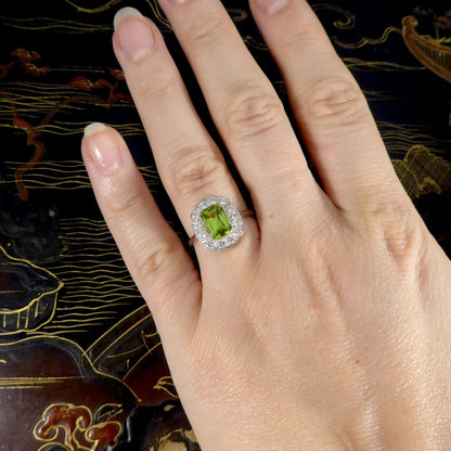 Edwardian Style 1.50ct Peridot and Diamond Cluster Ring