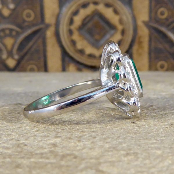 Edwardian Style 1.85ct Emerald and Diamond Cluster Platinum Ring