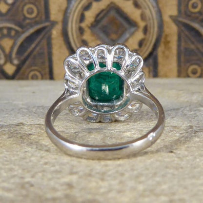 Edwardian Style 1.85ct Emerald and Diamond Cluster Platinum Ring