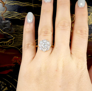 Edwardian Style 1.85ct Old Cut Diamond Daisy Cluster Ring