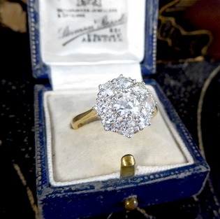 Edwardian Style 1.85ct Old Cut Diamond Daisy Cluster Ring