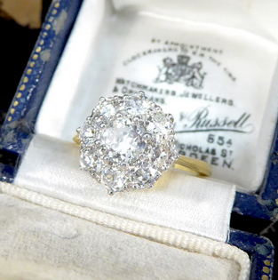 Edwardian Style 1.85ct Old Cut Diamond Daisy Cluster Ring