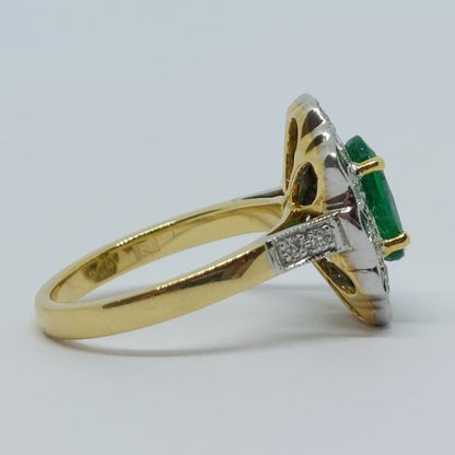 Edwardian Style Emerald and Diamond Cluster Ring