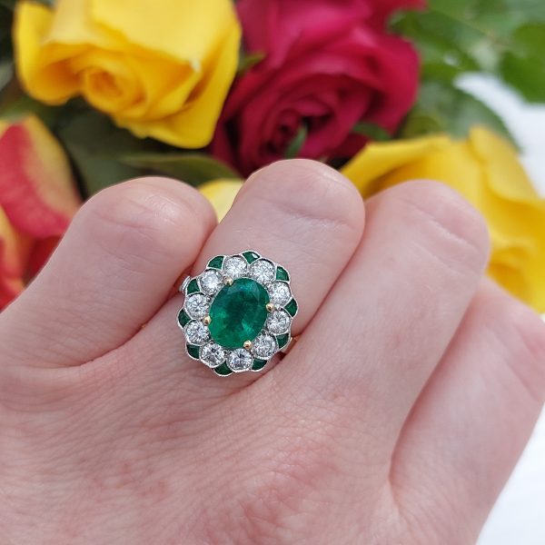 Edwardian Style Emerald and Diamond Cluster Ring