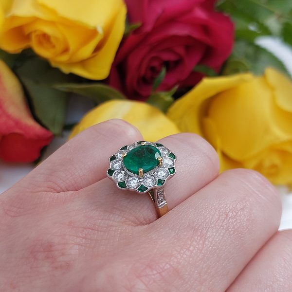 Edwardian Style Emerald and Diamond Cluster Ring