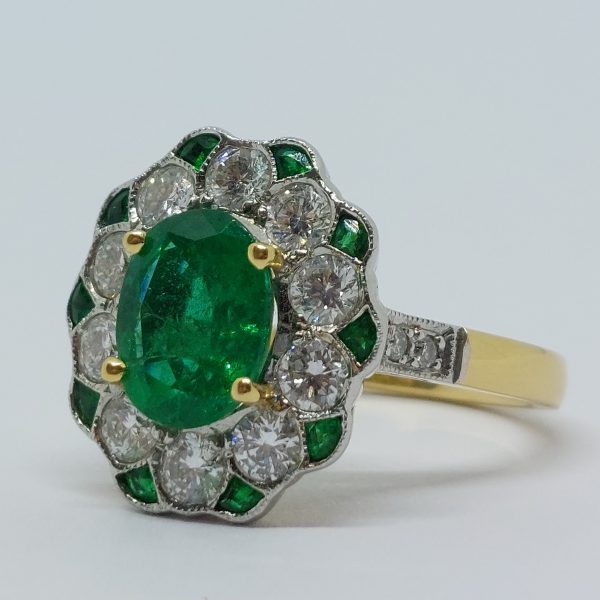 Edwardian Style Emerald and Diamond Cluster Ring