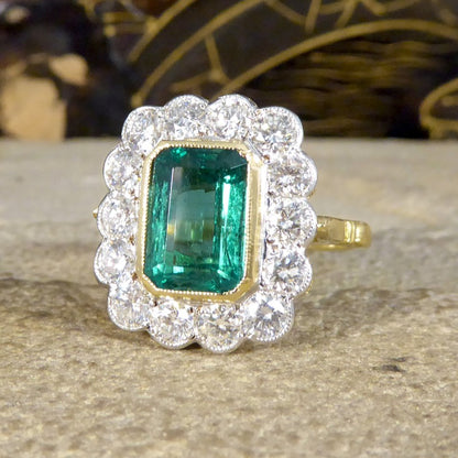 Edwardian Style 2.50ct Emerald and 1.20ct Diamond Cluster Ring