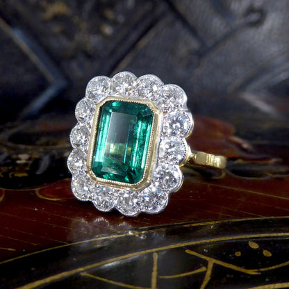 Edwardian Style 2.50ct Emerald and 1.20ct Diamond Cluster Ring