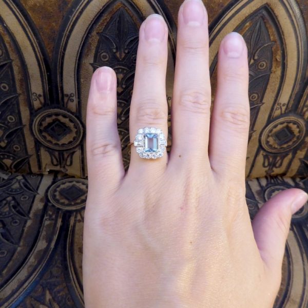 Edwardian Style Aquamarine 1.50ct and Diamond Cluster Ring