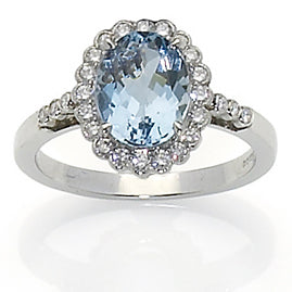 Edwardian Style Aquamarine Diamond Cluster Ring