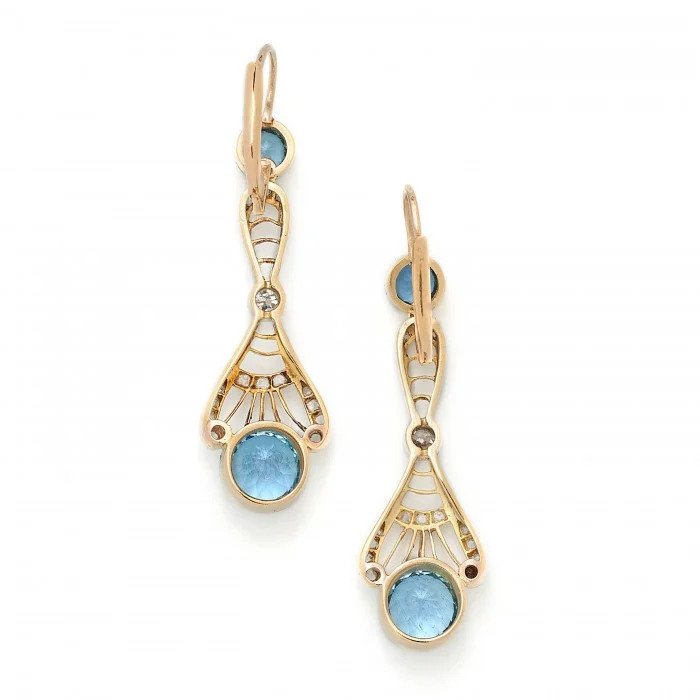 Modern Aquamarine and Diamond Drop Earrings