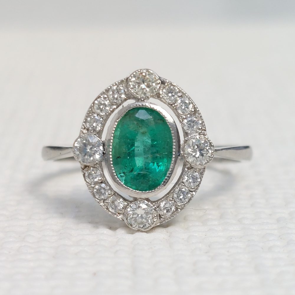 Edwardian Style Emerald and Diamond Cluster Ring