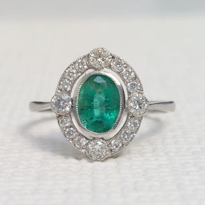Edwardian Style Emerald and Diamond Cluster Ring