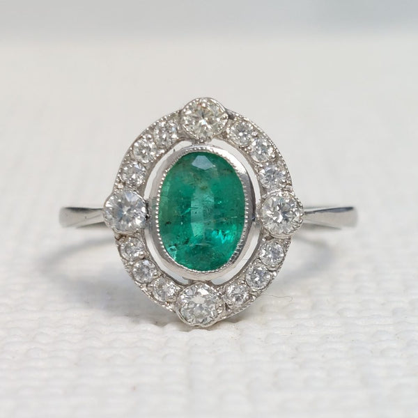 Edwardian Style Emerald and Diamond Cluster Ring