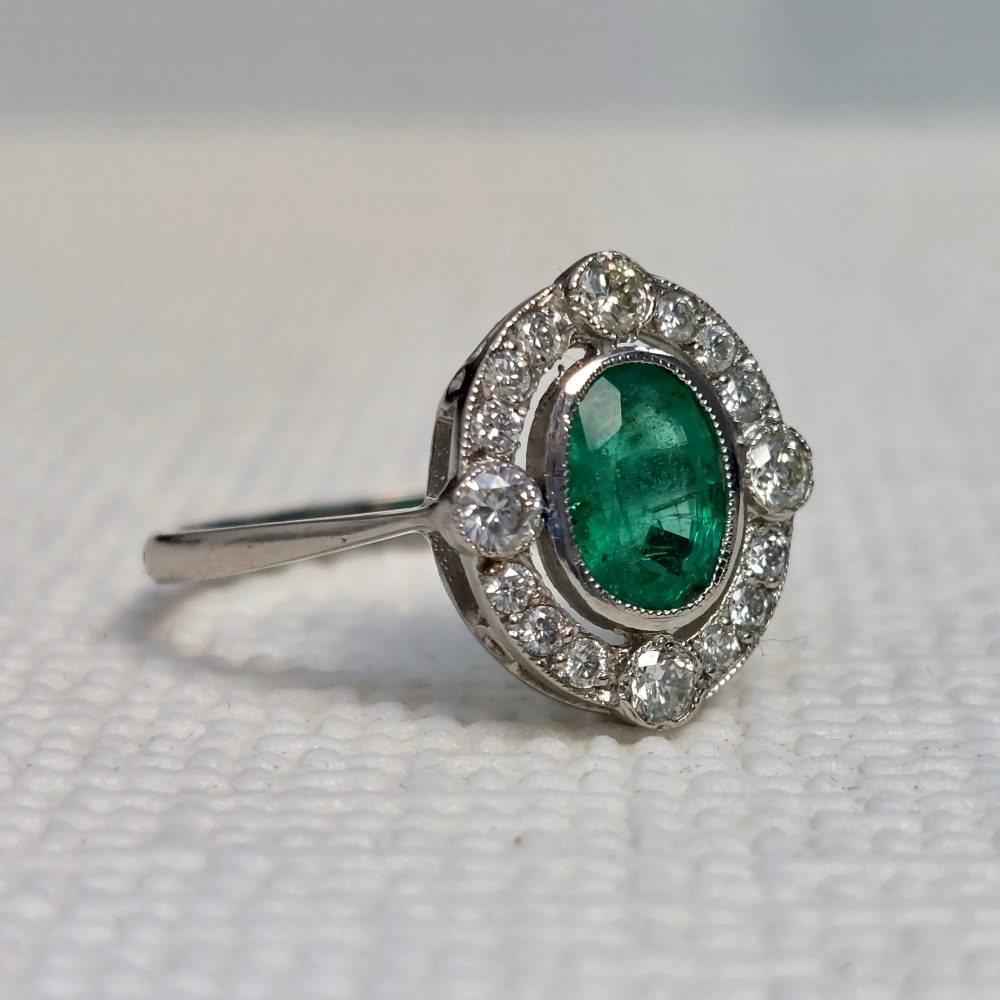 Edwardian Style Emerald and Diamond Cluster Ring