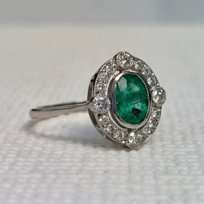 Edwardian Style Emerald and Diamond Cluster Ring