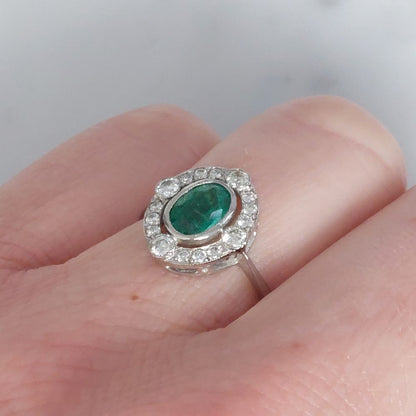Edwardian Style Emerald and Diamond Cluster Ring