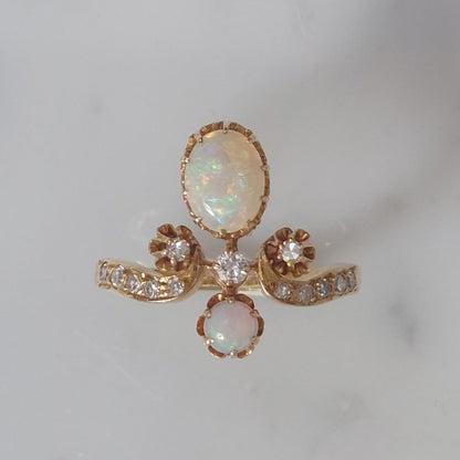 Edwardian Style Opal and Diamond Tiara Ring