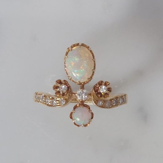 Edwardian Style Opal and Diamond Tiara Ring